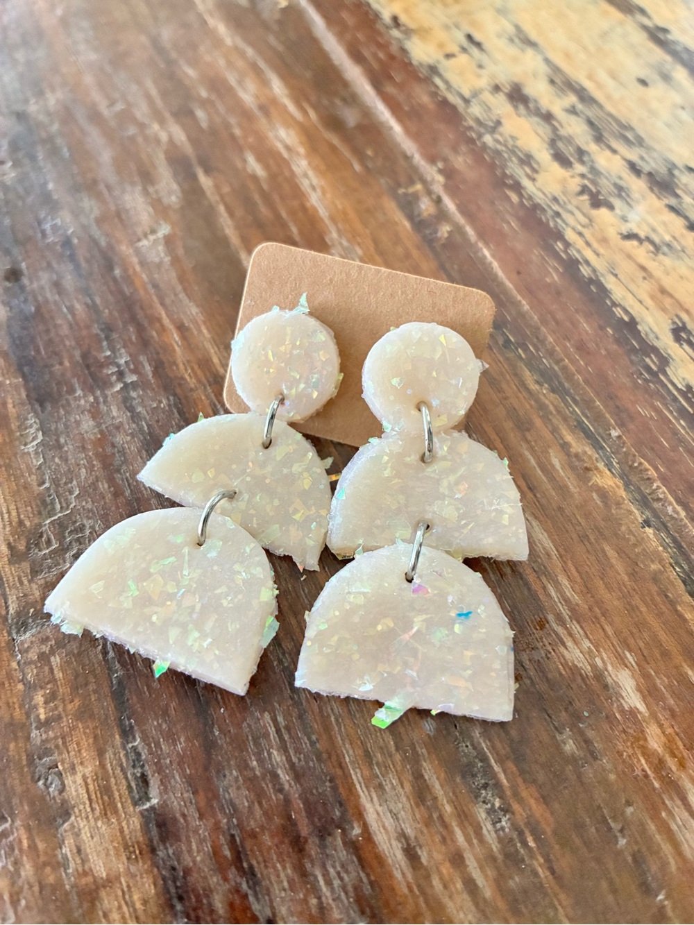 Handmade Iridescent Cream Dangle Earrings